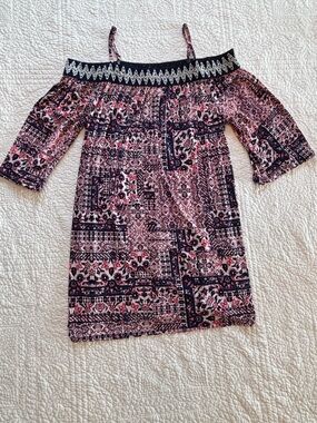 Floral Patchwork 1/4 sleeve odd the shoulder dress